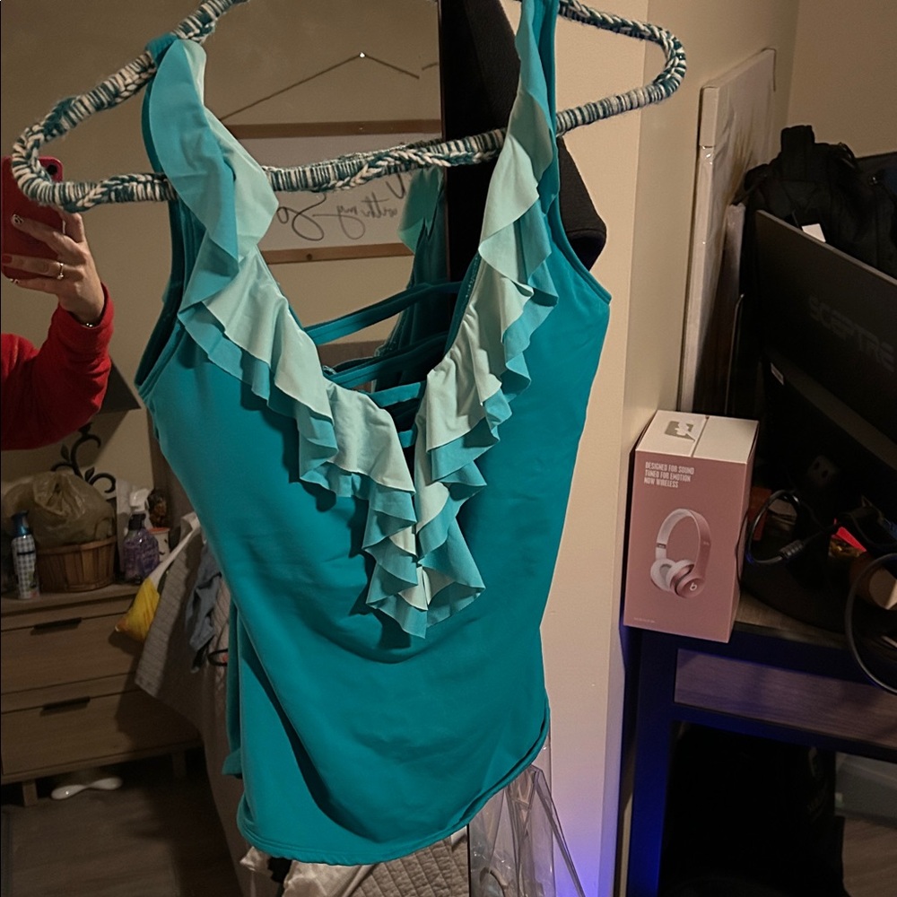 Turquoise Bleu Rod Beattie bathing suit top.